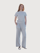 T-shirt da donna a maniche corte in cotone biologico a coste color nebbia | SERENDIPITY