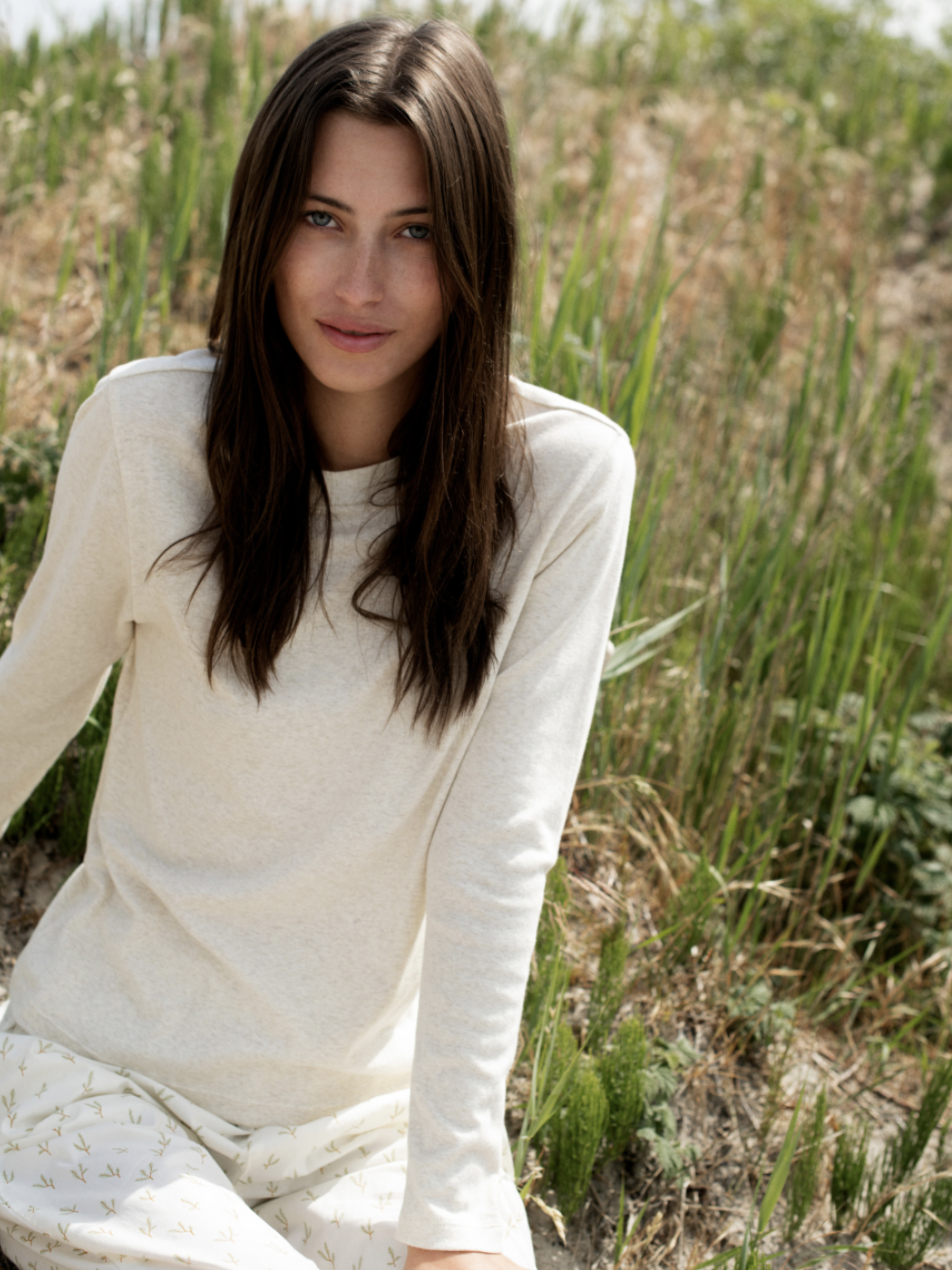 Women's Long Sleeve T-Shirt in Shell Melange   Organic Cotton Rib | SERENDIPITY