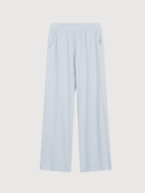 Pantaloni larghi da donna in cotone biologico a coste color nebbia | SERENDIPITY