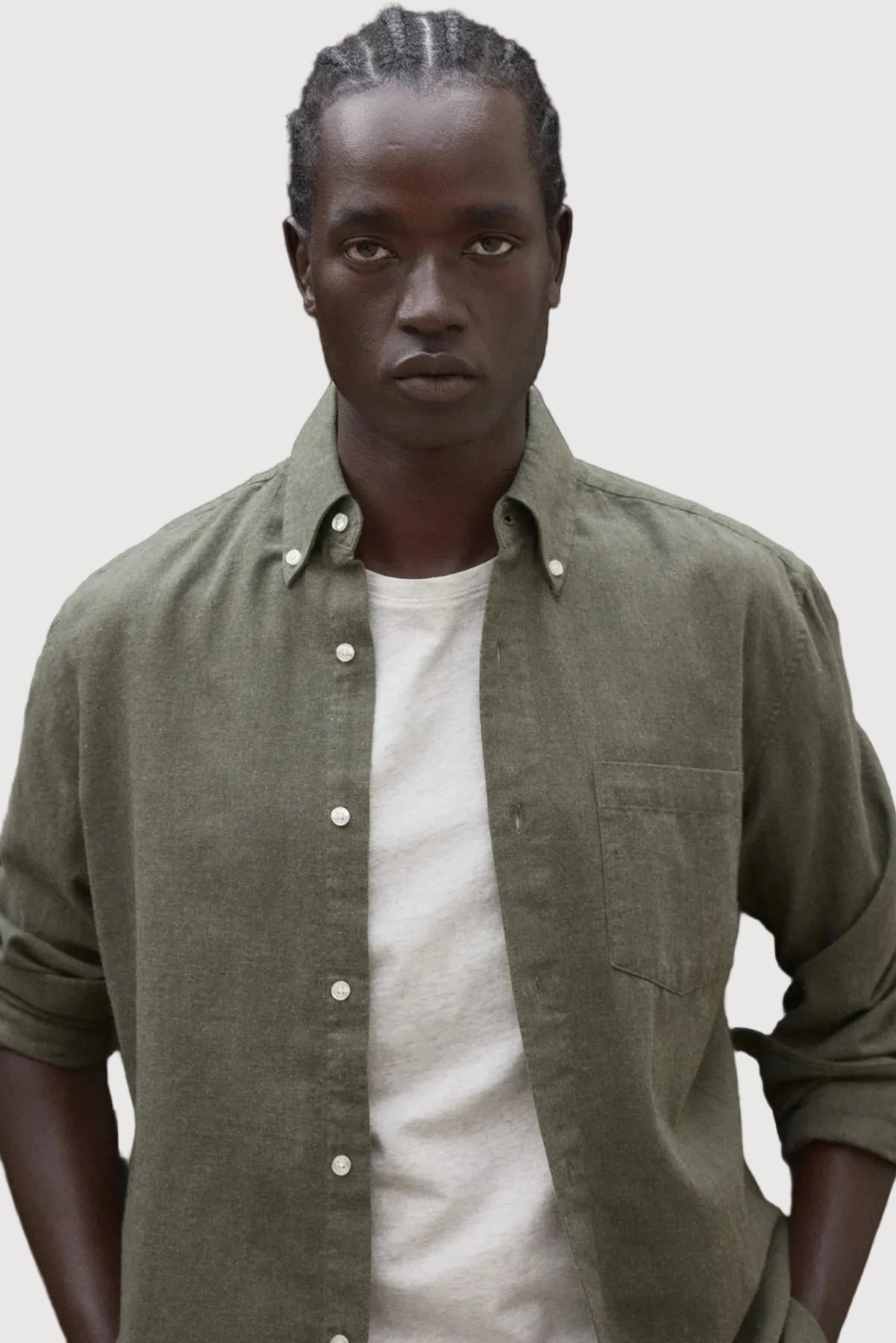 Olive Javier men's shirt by ECOALF, featuring a casual fit with button-down front and stylish collar detail.