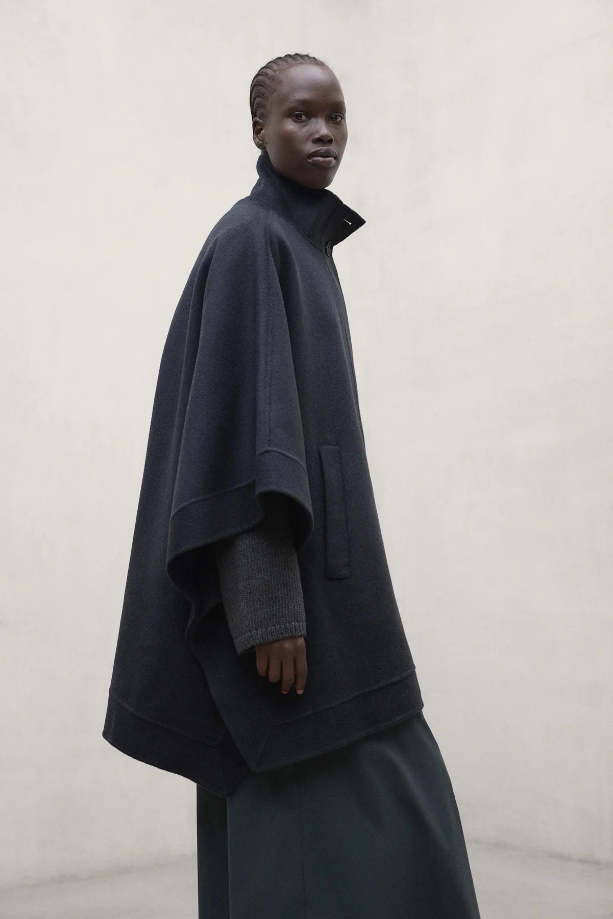 Asturia Women's Cape Coat Charcoal Khaki | ECOALF