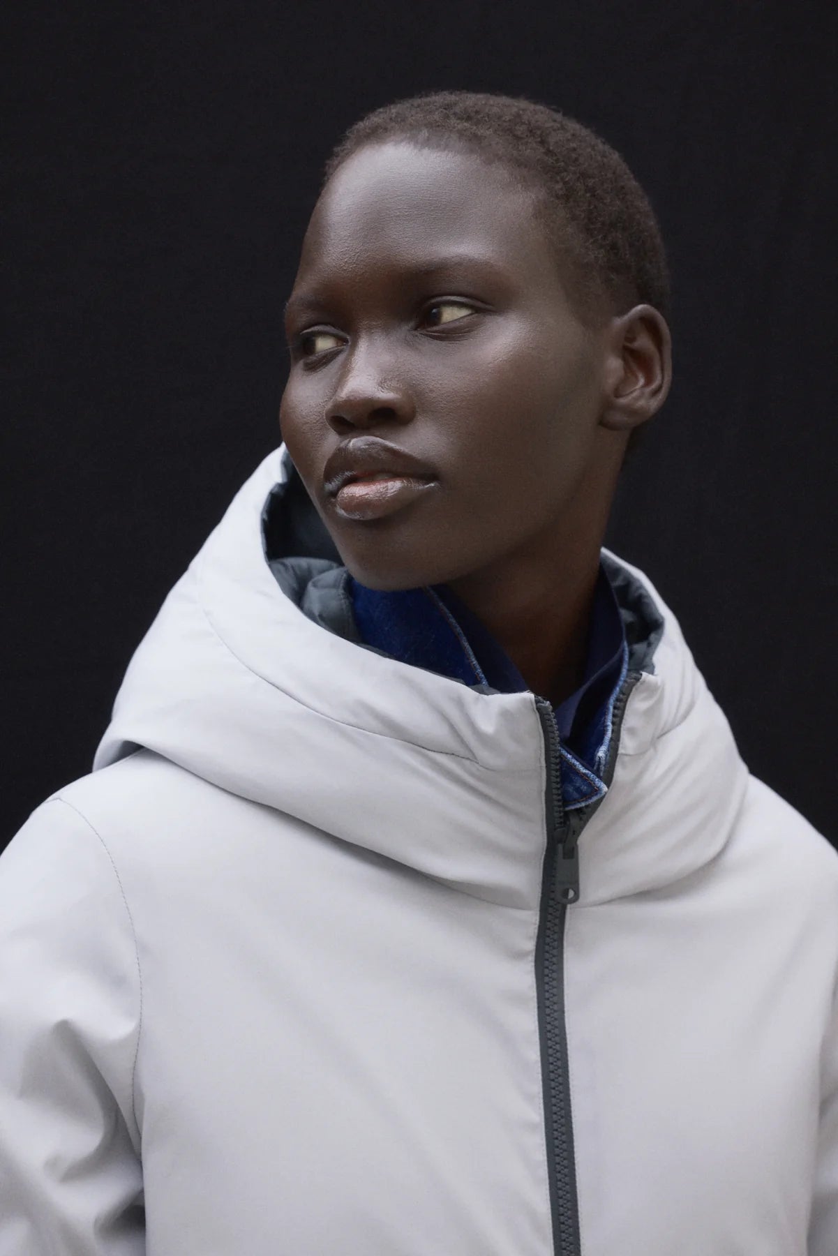 Blue pearl ECOALF Baru women's jacket with a stylish design, featuring a fitted silhouette and high-quality fabric.