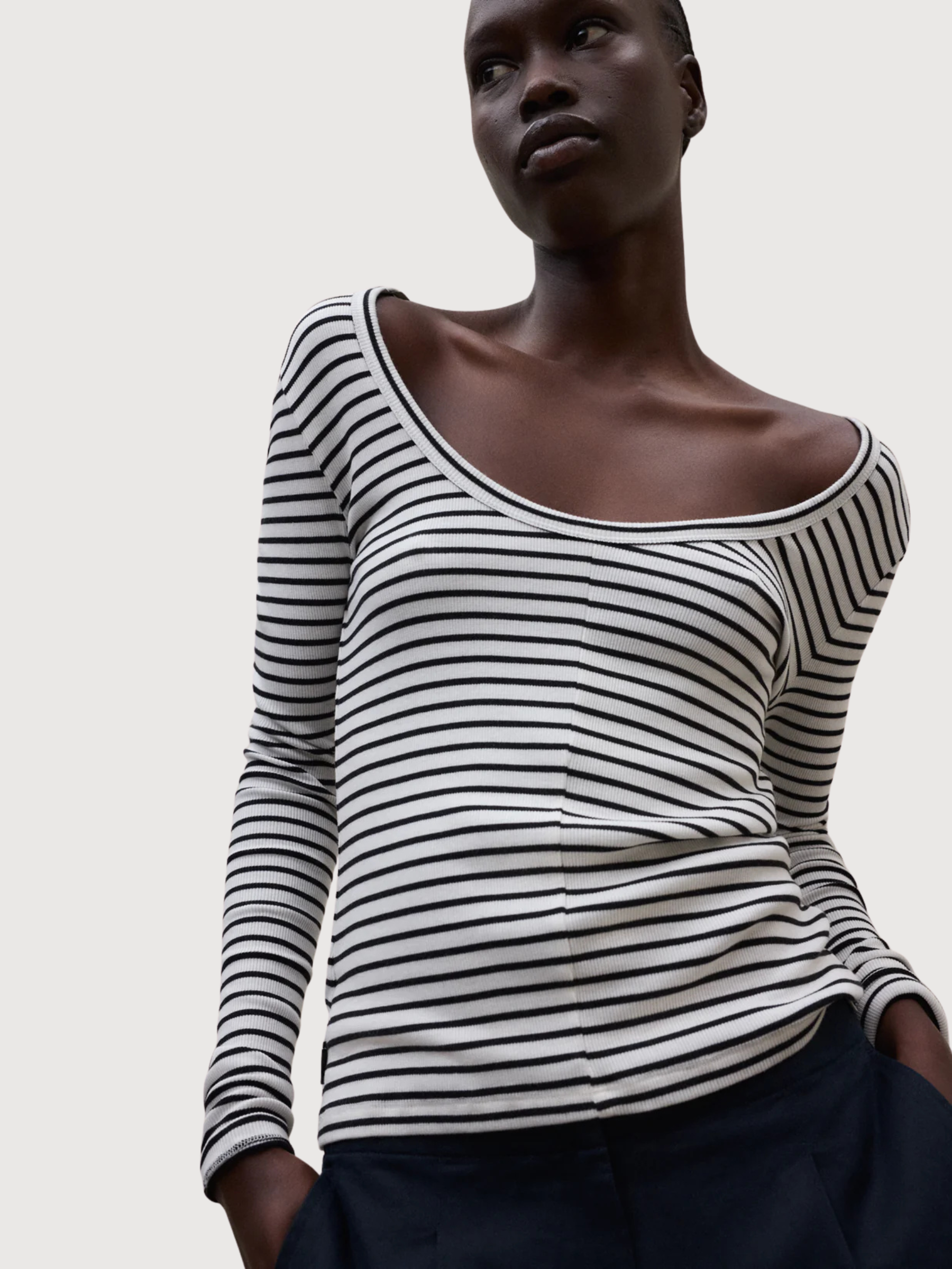 Maglia a maniche lunghe Faro da donna bianca/nera | Ecoalf