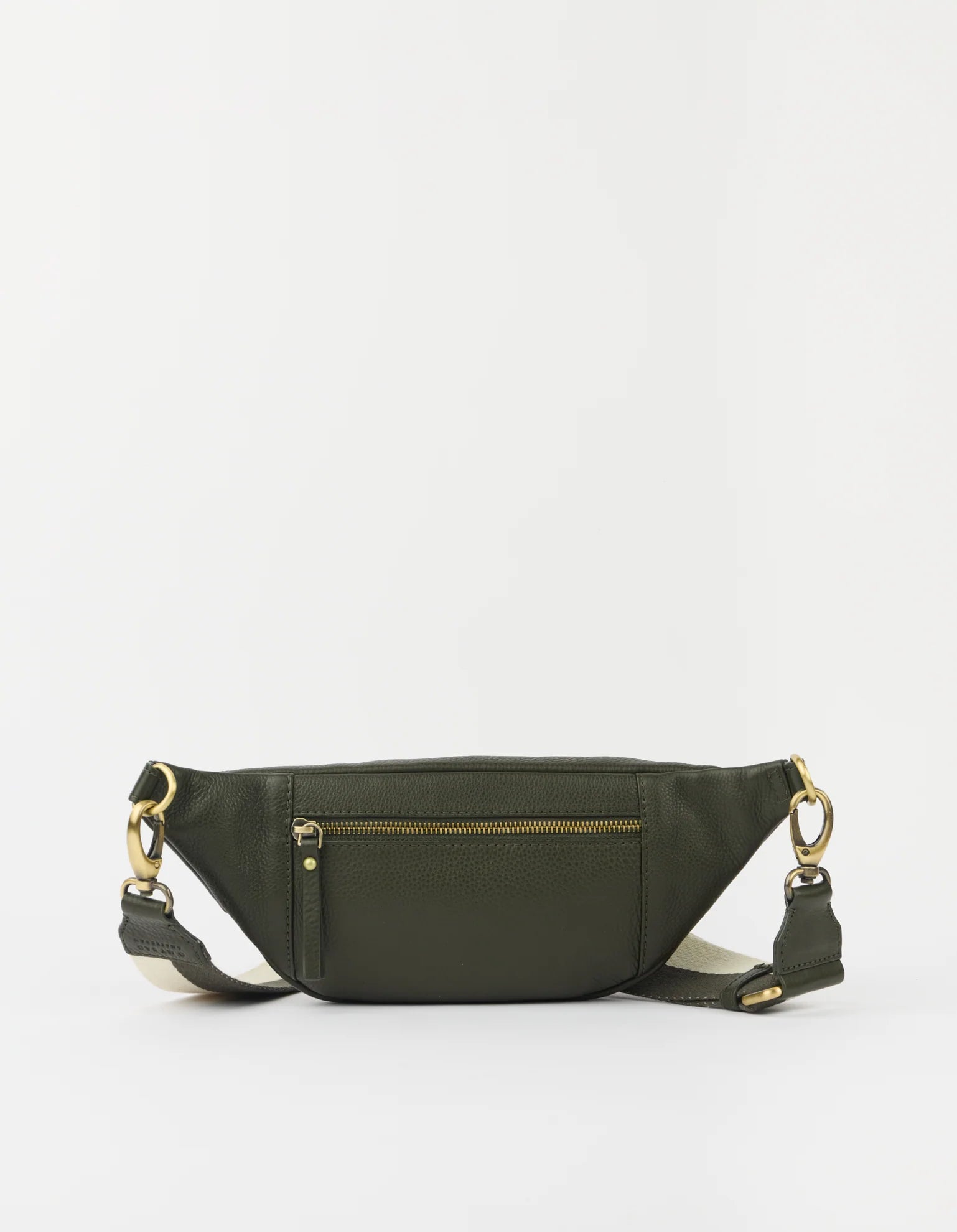 Marsupio Niko con tracolla in fettuccia a righe in morbida pelle zigrinata Moss | O MY BAG