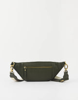 Marsupio Niko con tracolla in fettuccia a righe in morbida pelle zigrinata Moss | O MY BAG