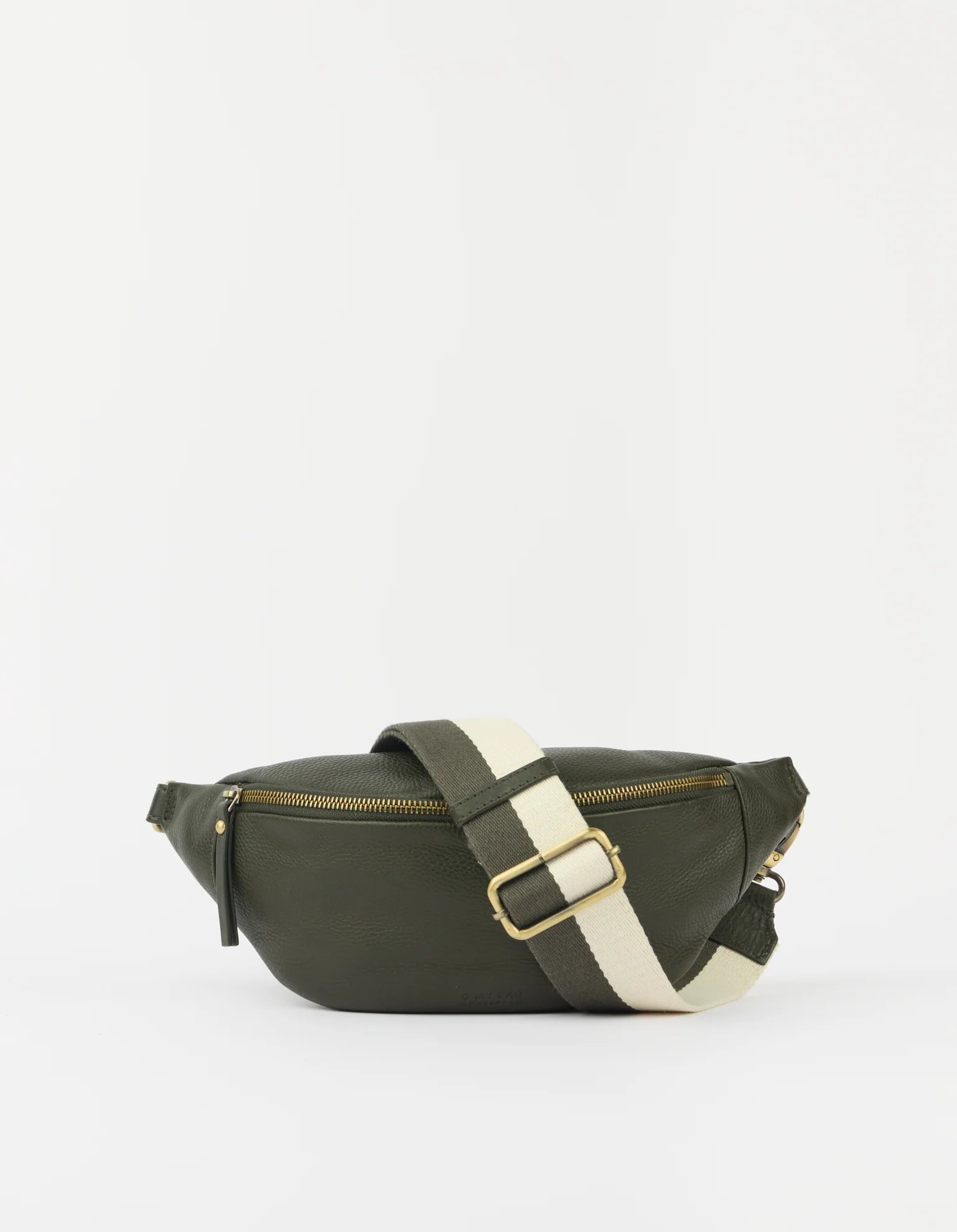 Marsupio Niko con tracolla in fettuccia a righe in morbida pelle zigrinata Moss | O MY BAG