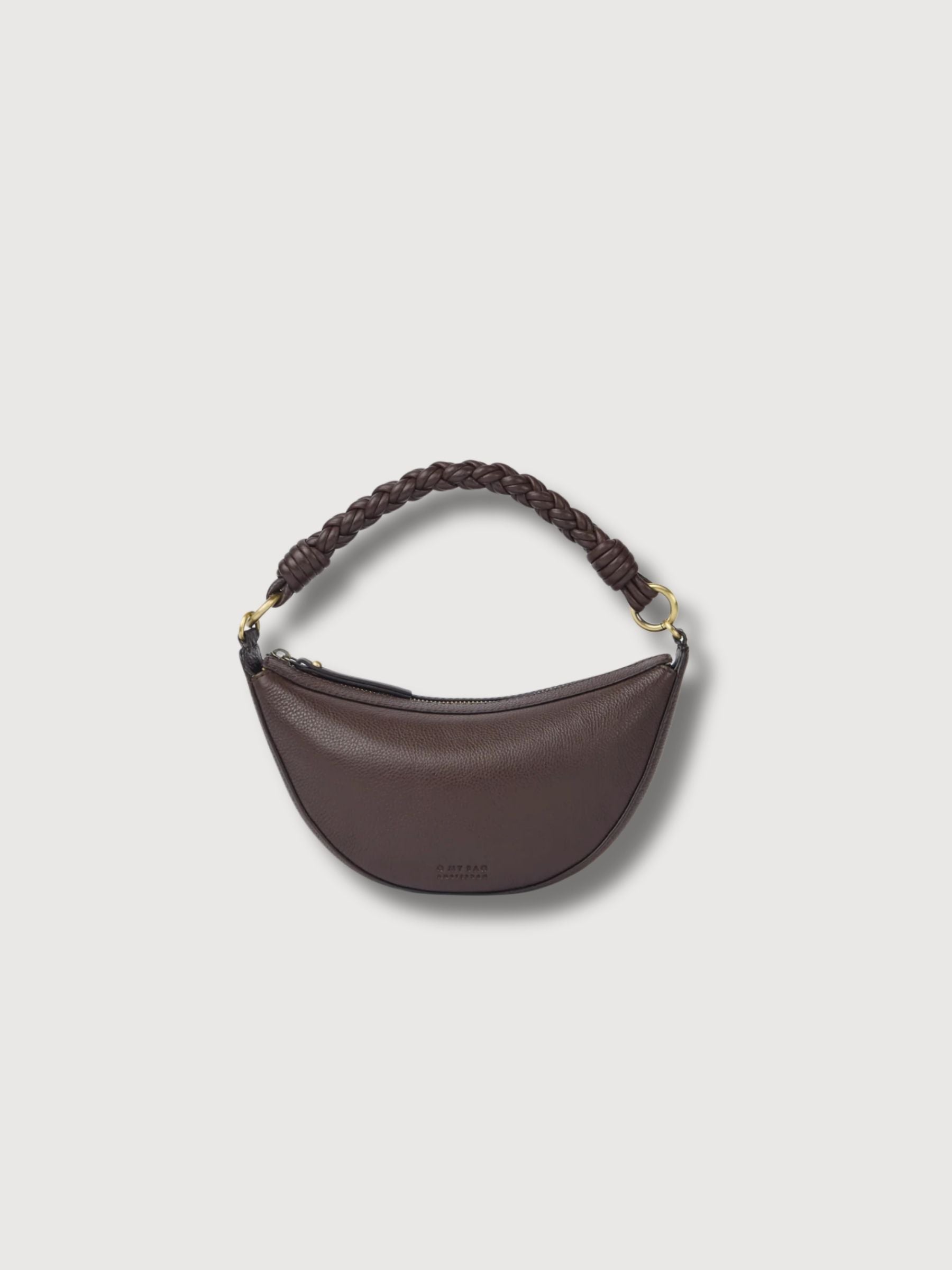 Leo Mini Tasche mit gedrehtem Griff, Schokoladenbraunes Narbenleder | O MY BAG