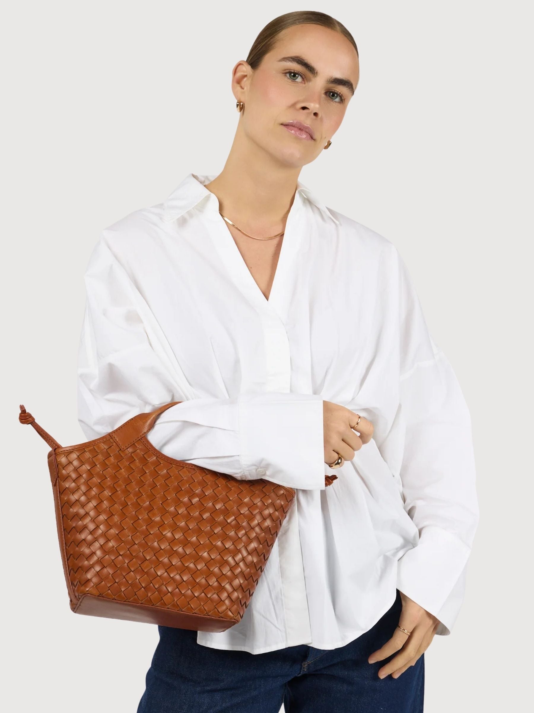 Bag Mara Midi Cognac Woven Classic | O My Bag