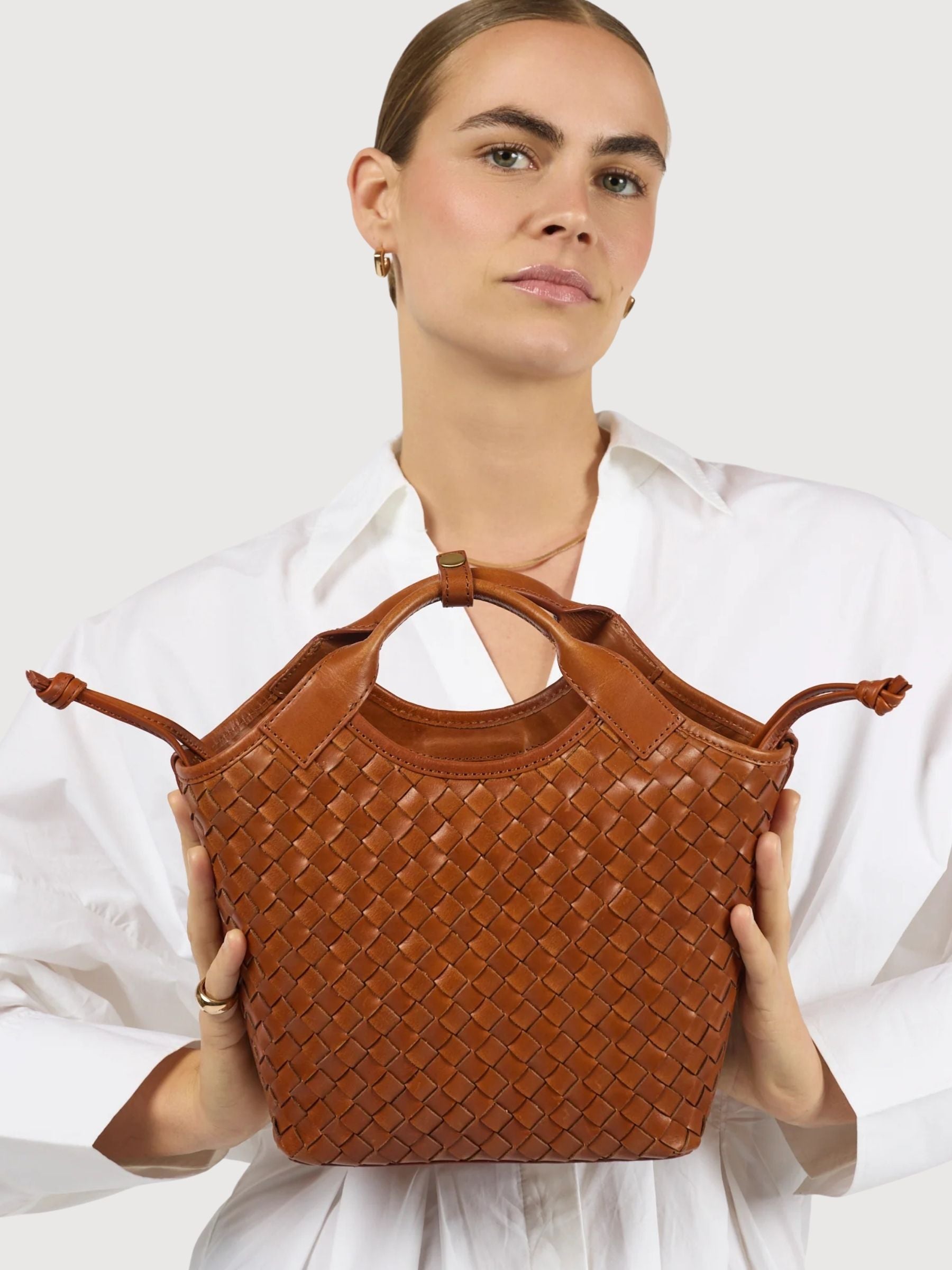 Bag Mara Midi Cognac Woven Classic | O My Bag