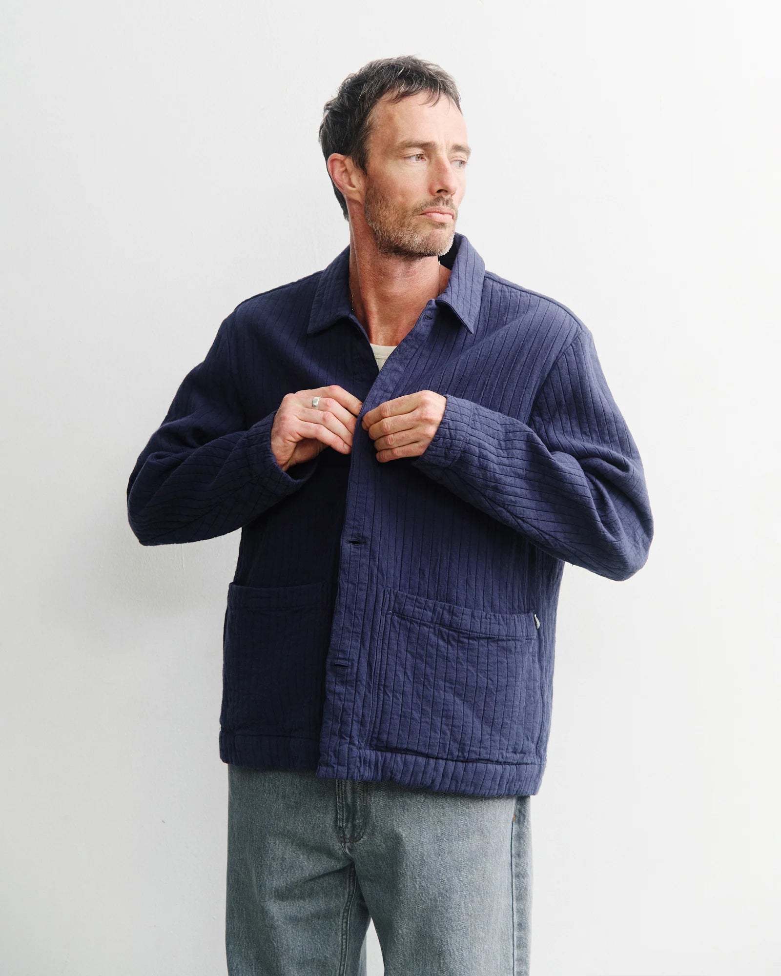 Workwear Jacke Bio-Wollmischung Blau Melange | ROTHOLZ