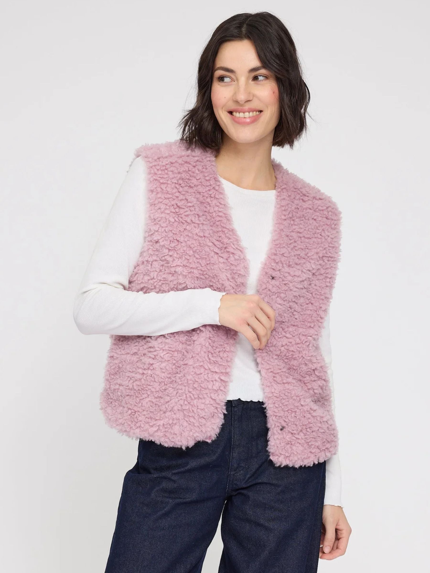 Gilet in pelliccia sintetica rosa chiaro da donna | Mazine