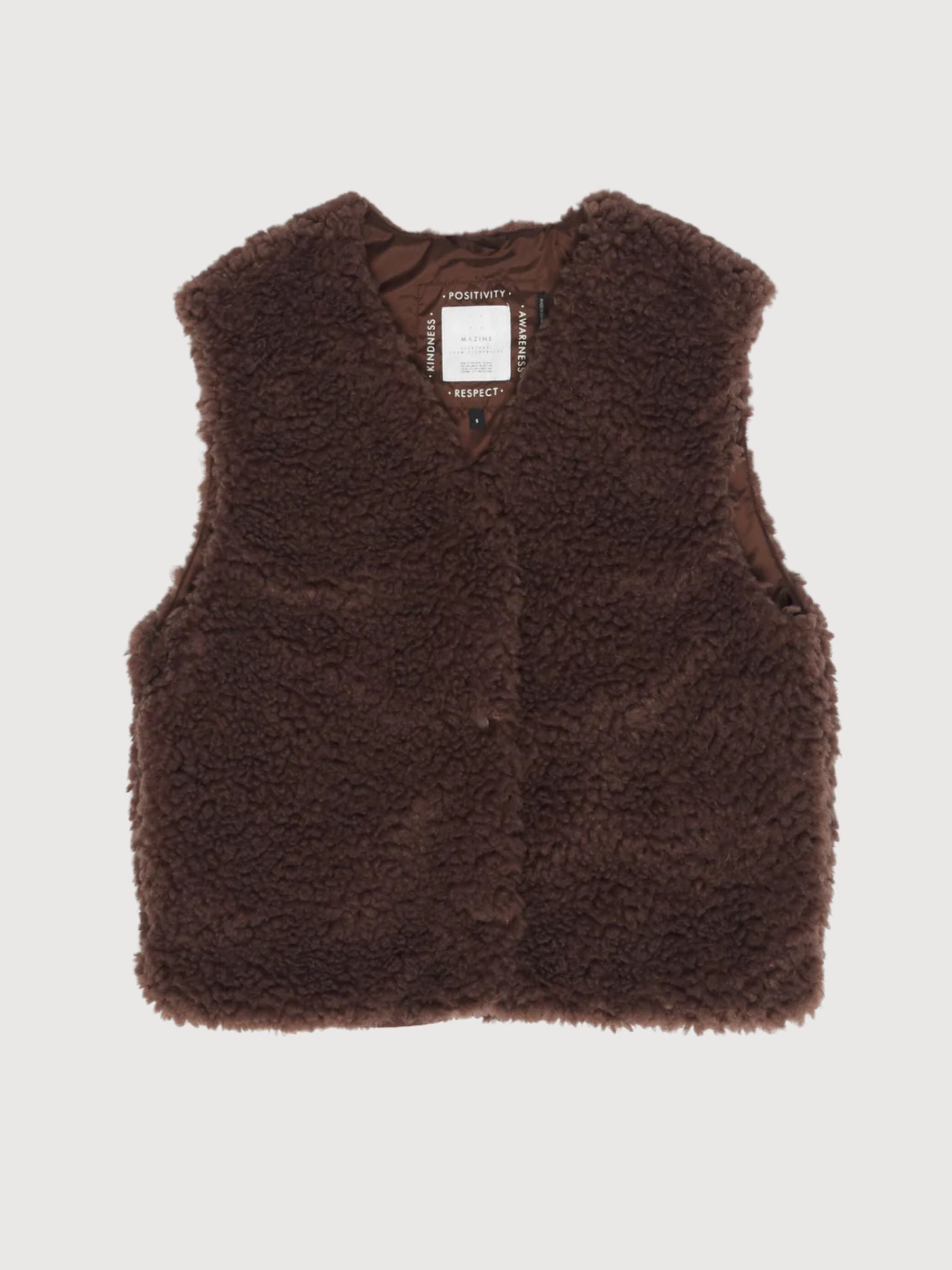 Gilet in pelliccia sintetica marrone scuro da donna | Mazine