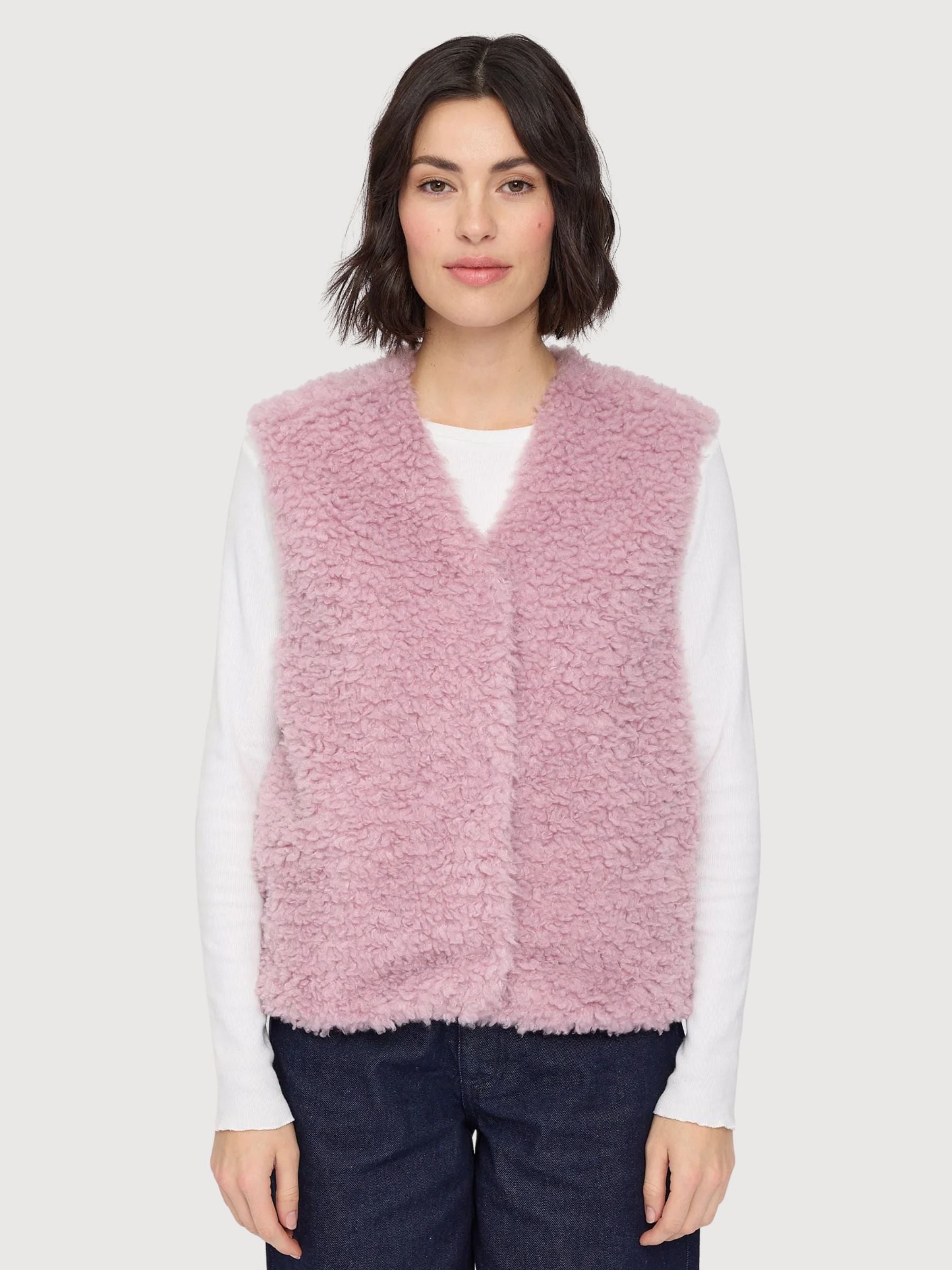 Gilet in pelliccia sintetica rosa chiaro da donna | Mazine