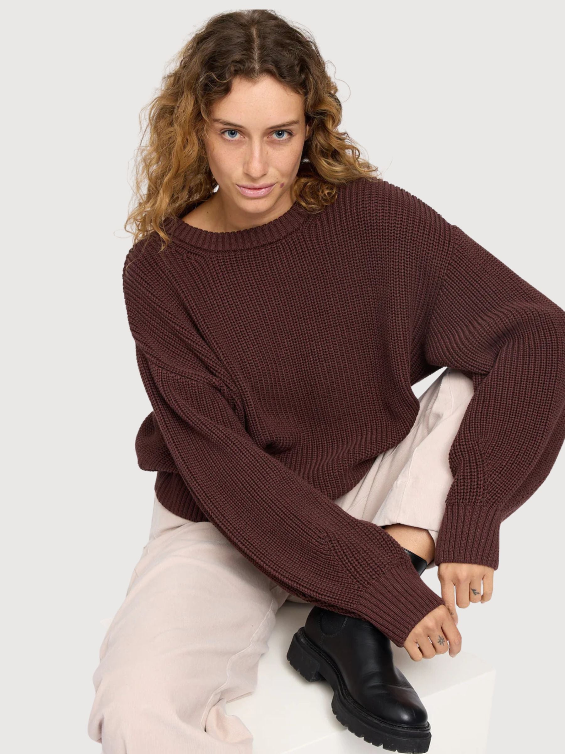 Mazine Pullover Grobstrick Braun Damen Baumwolle | Mazine