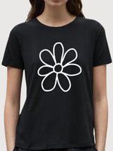 Sara T-shirt Flower Black | Re-Bello