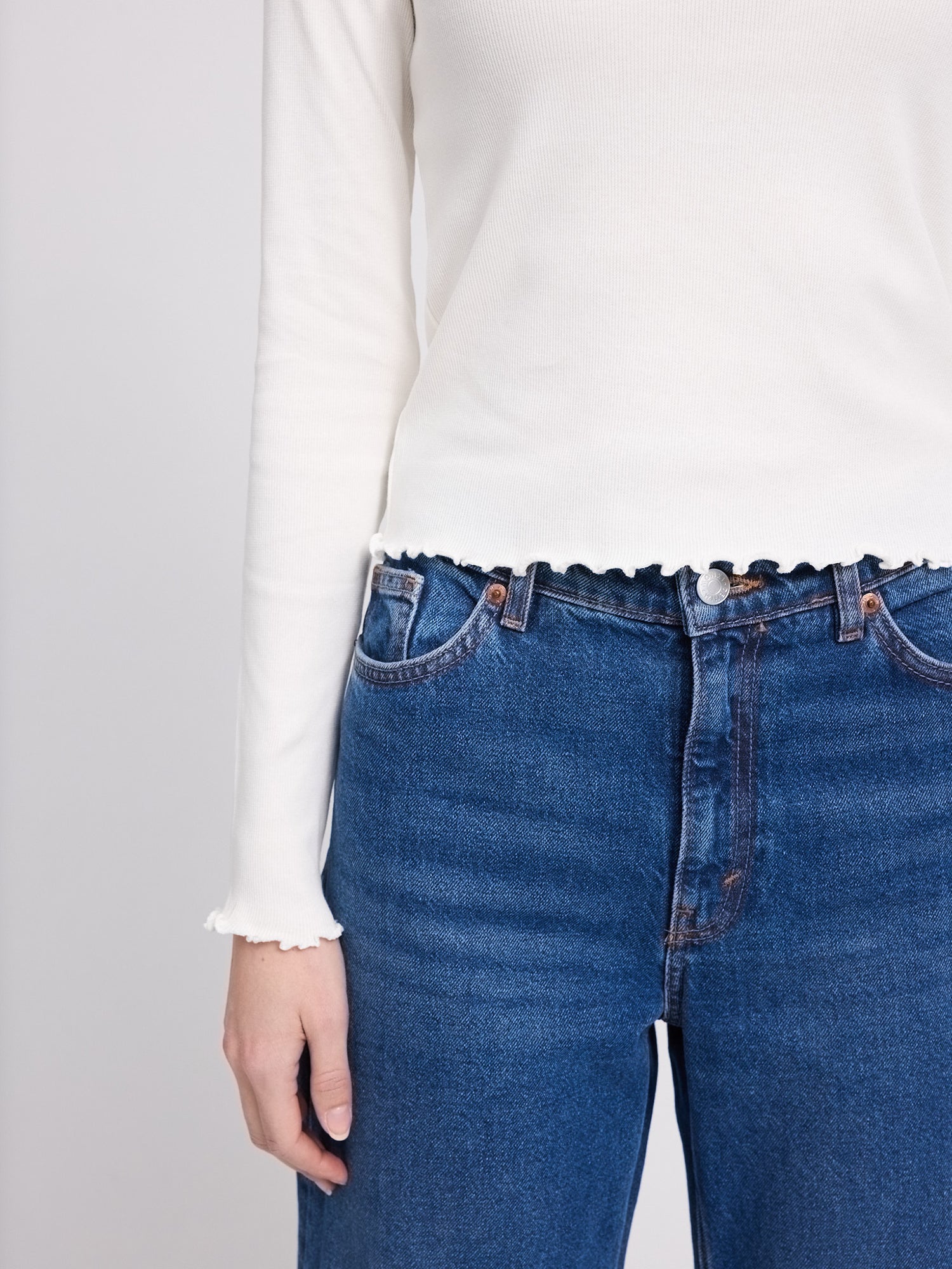 Langarmshirt mit Babylock-Säumen Weiß aus Baumwolle | MAZINE