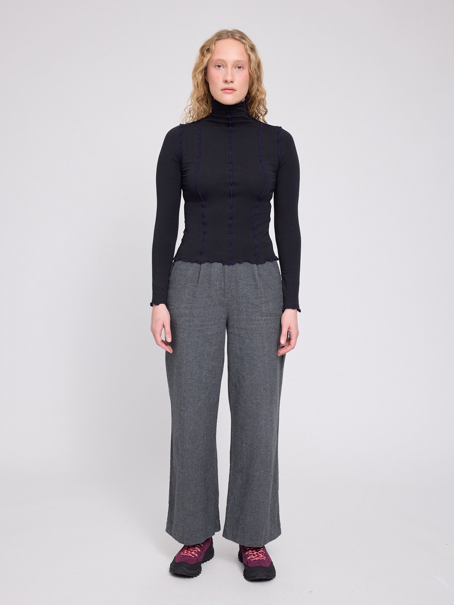 Long-Sleeve Top Babylock Hem Turtleneck Top Black | MAZINE