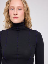 Langarmshirt mit Babylock-Säumen Schwarz aus Baumwolle | MAZINE