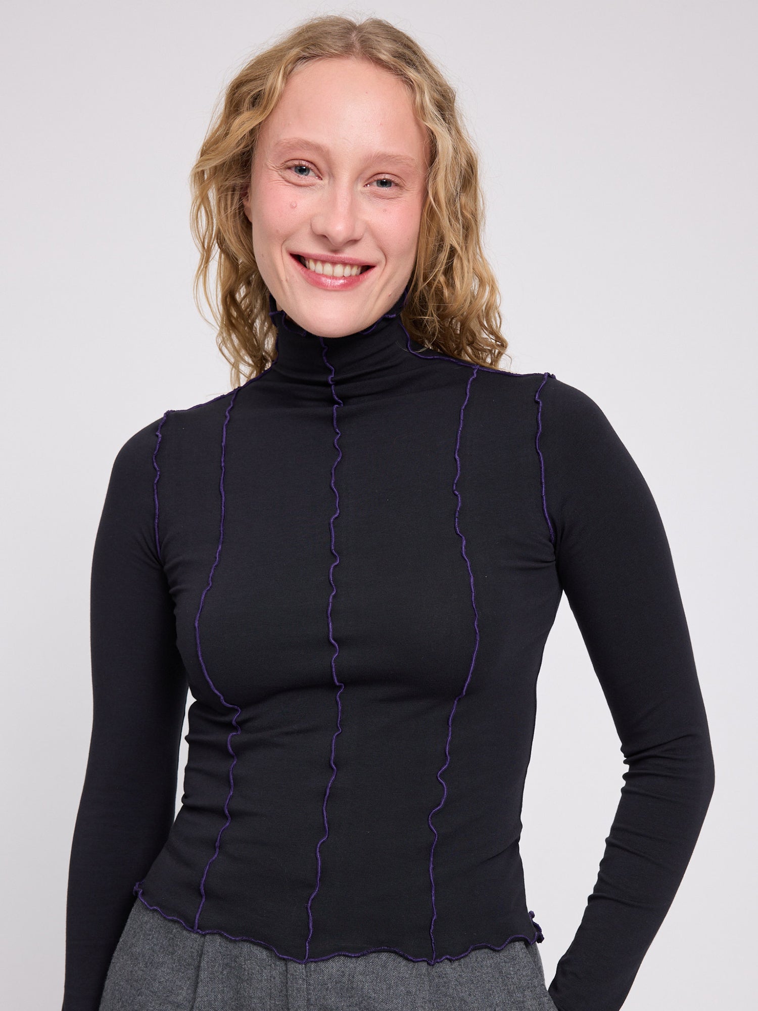 Long-Sleeve Top Babylock Hem Turtleneck Top Black | MAZINE