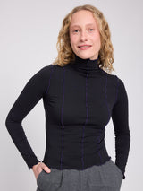Langarmshirt mit Babylock-Säumen Schwarz aus Baumwolle | MAZINE
