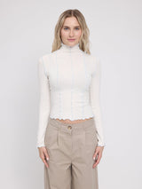 Long-Sleeve Top Babylock Hem Turtleneck Top White | MAZINE