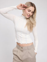 Long-Sleeve Top Babylock Hem Turtleneck Top White | MAZINE