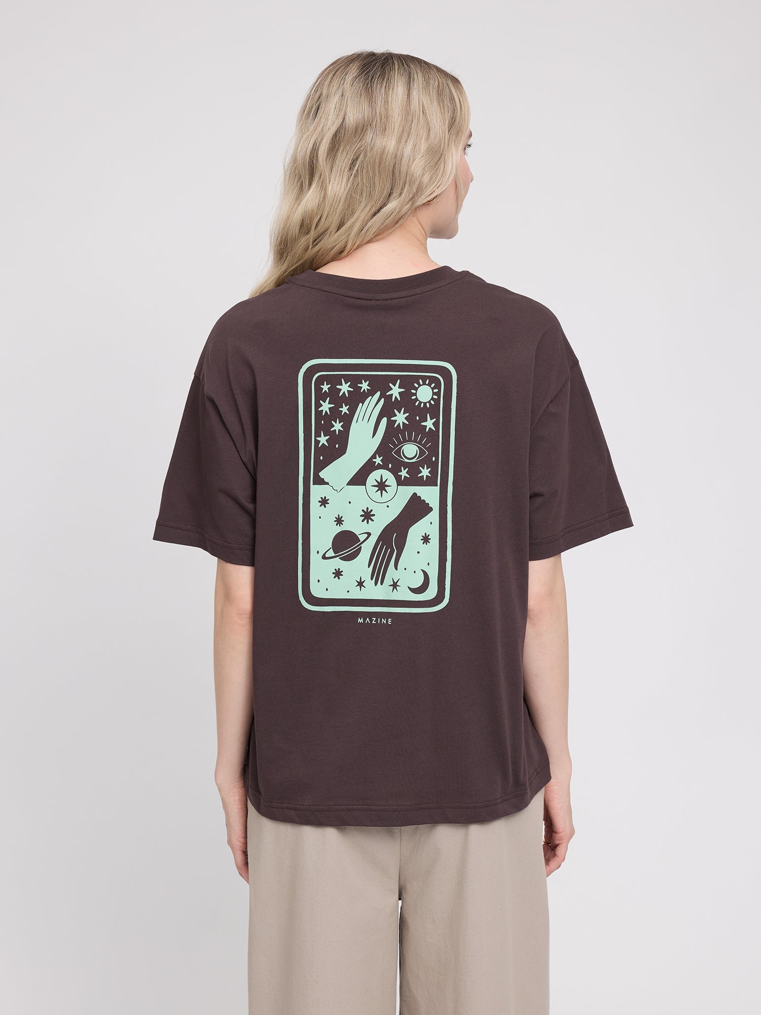 T-shirt in cotone con stampa sul retro Coffee/Tarot nera | MAZINE