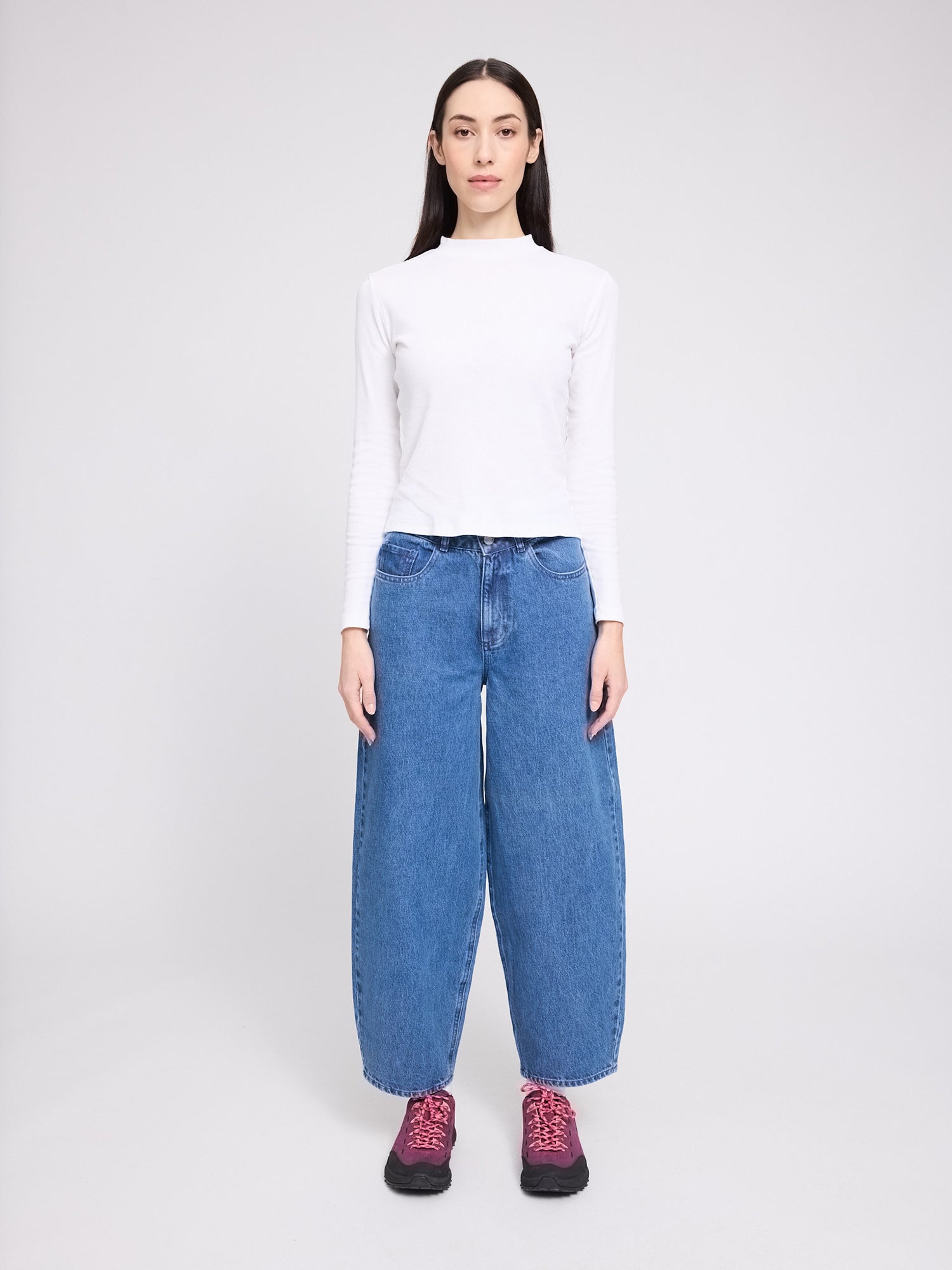 Jeans Barrel Leg Mid Blue da donna in cotone | MAZINE