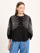 Blouse Embroidered Black Women's in Cotton GOTS | Lanius