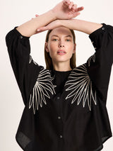 Blouse Embroidered Black Women's in Cotton GOTS | Lanius