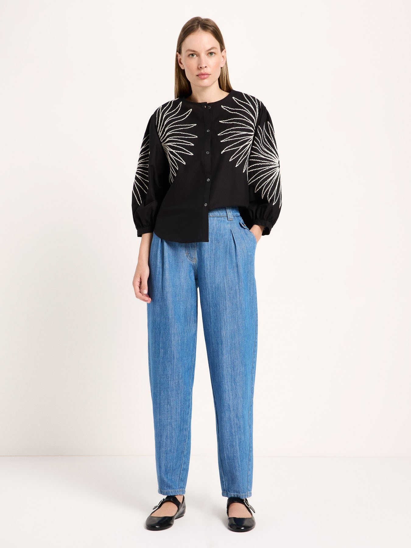 Blouse Embroidered Black Women's in Cotton GOTS | Lanius