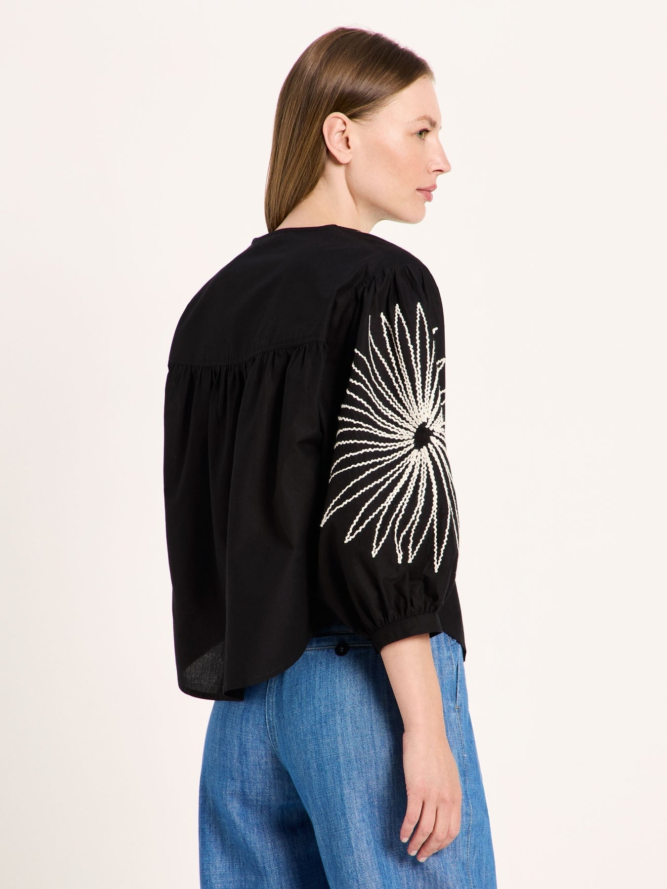 Blouse Embroidered Black Women's in Cotton GOTS | Lanius