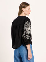 Blouse Embroidered Black Women's in Cotton GOTS | Lanius