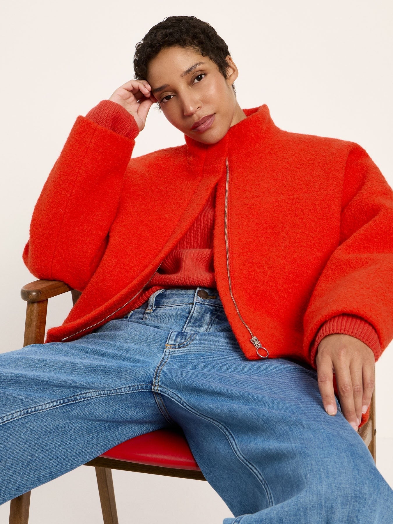 Jacke Bouclé Rot GOTS aus Baumwolle | Lanius
