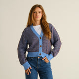 Kanan Bubble-Knit Cardigan Cornflower Blue/Brown | DEDICATED