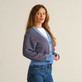 Kanan Bubble-Knit Cardigan Cornflower Blue/Brown | DEDICATED