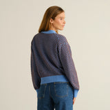 Kanan Bubble-Knit Cardigan Cornflower Blue/Brown | DEDICATED