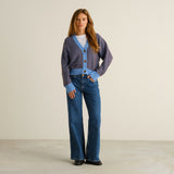 Kanan Bubble-Knit Cardigan Cornflower Blue/Brown | DEDICATED