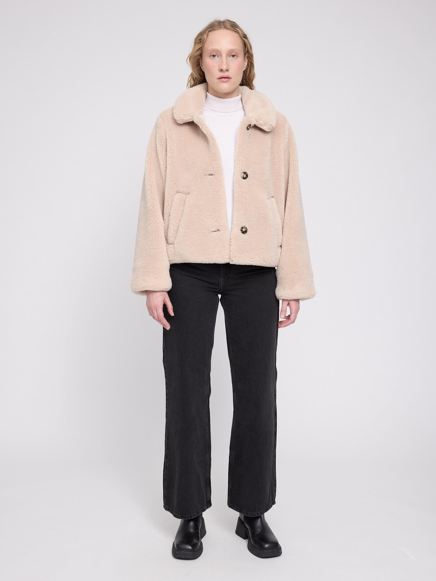 Jacke Knopf Kunstfell Natur Damen | MAZINE