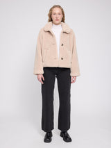 Jacke Knopf Kunstfell Natur Damen | MAZINE