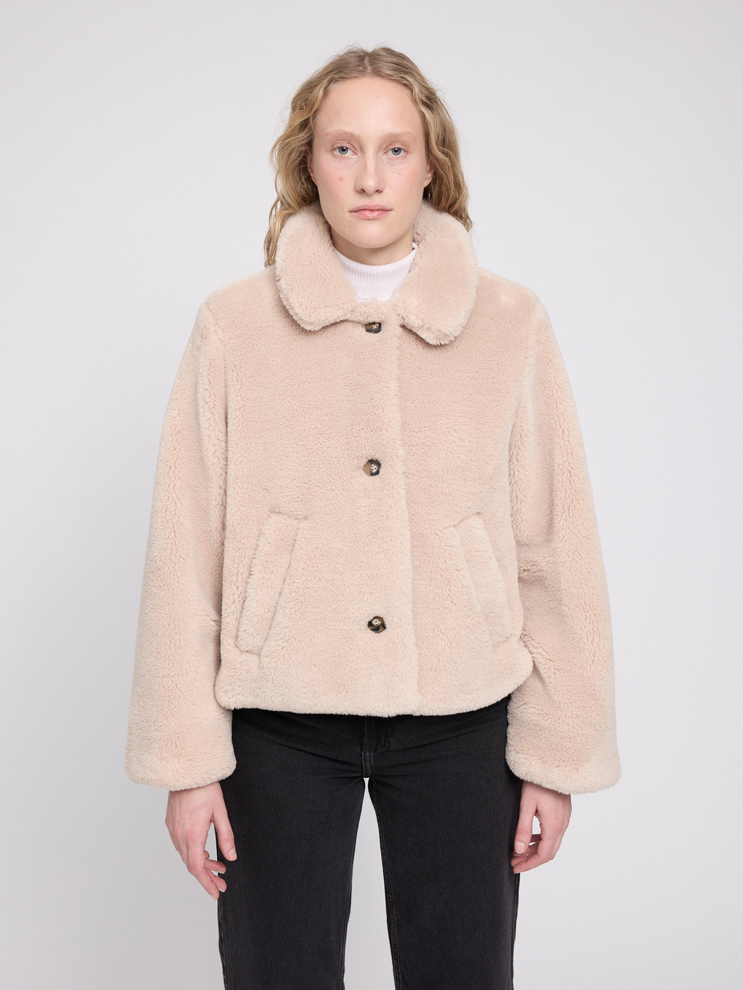 Jacke Knopf Kunstfell Natur Damen | MAZINE