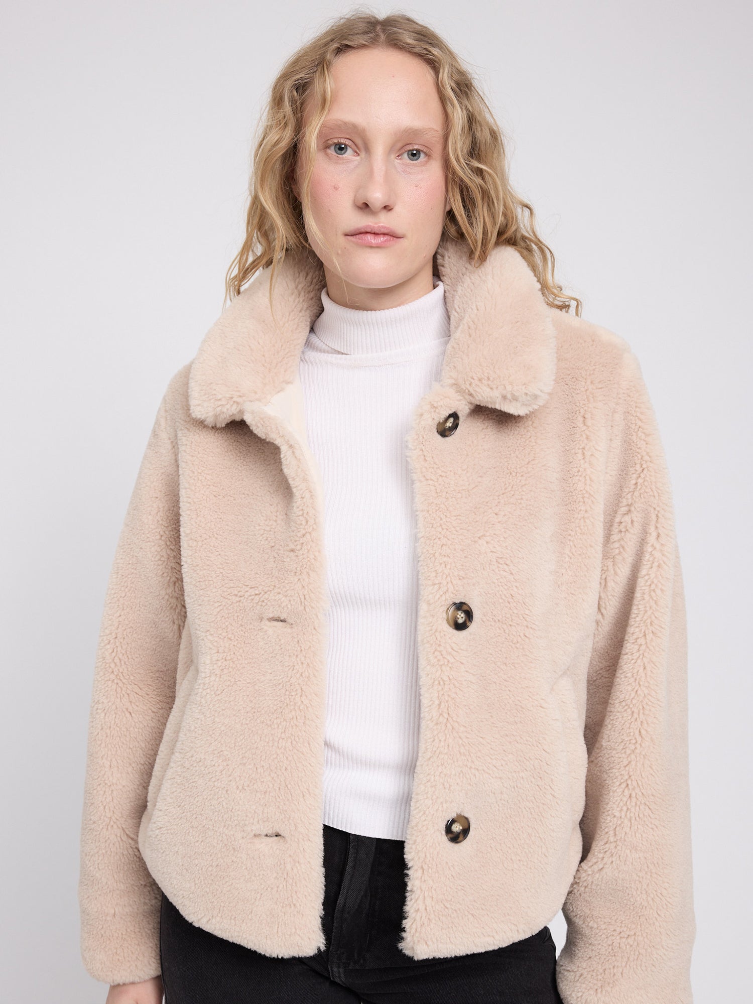 Jacke Knopf Kunstfell Natur Damen | MAZINE