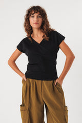 T-Shirt Maialen Fitted Damen Schwarze Baumwolle | Skfk