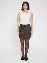 Minigonna in denim stampato color cioccolato in cotone | MAZINE