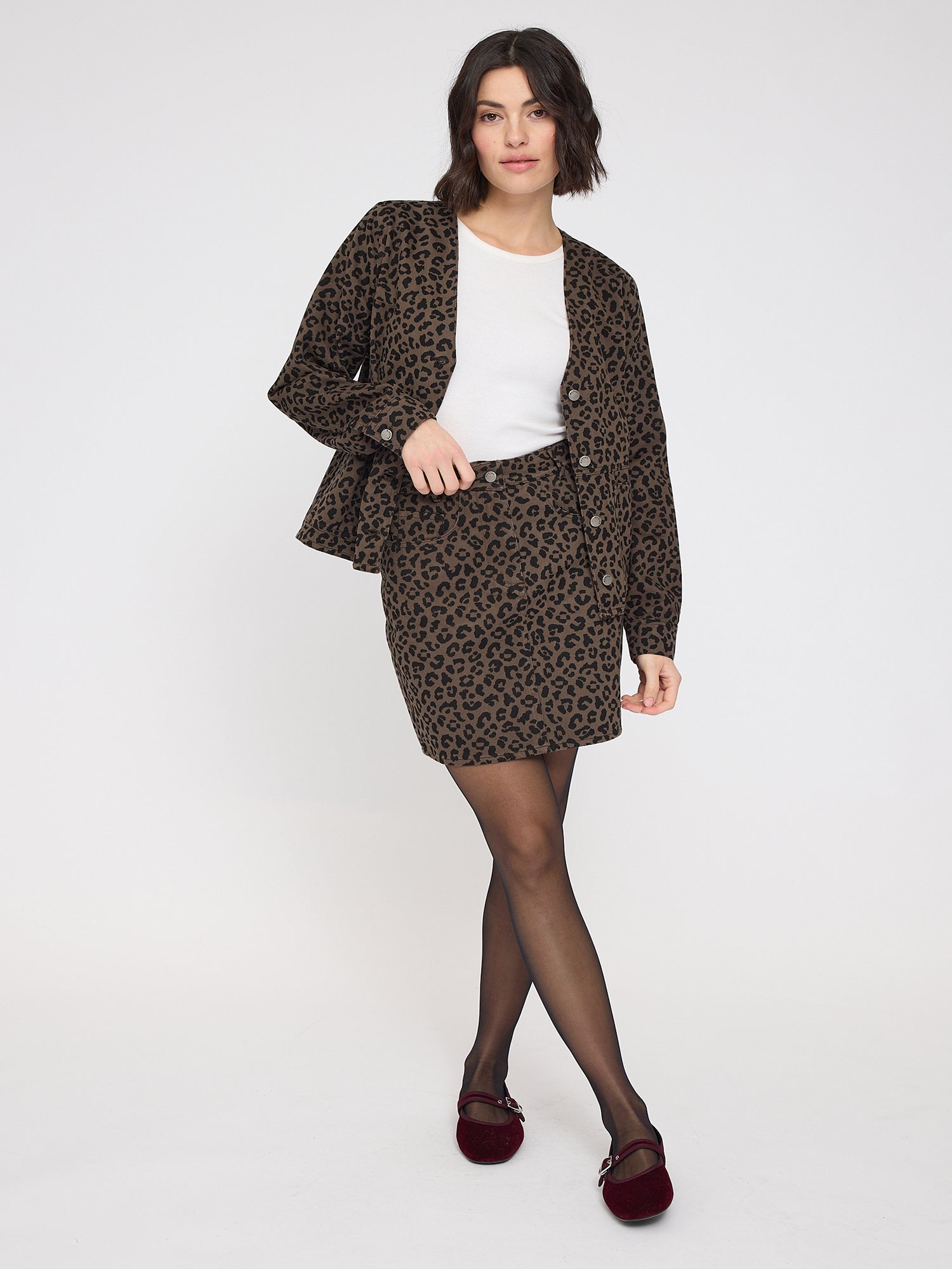 Minigonna in denim stampato color cioccolato in cotone | MAZINE