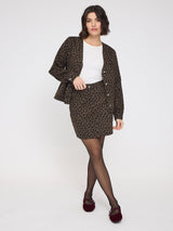 Minigonna in denim stampato color cioccolato in cotone | MAZINE