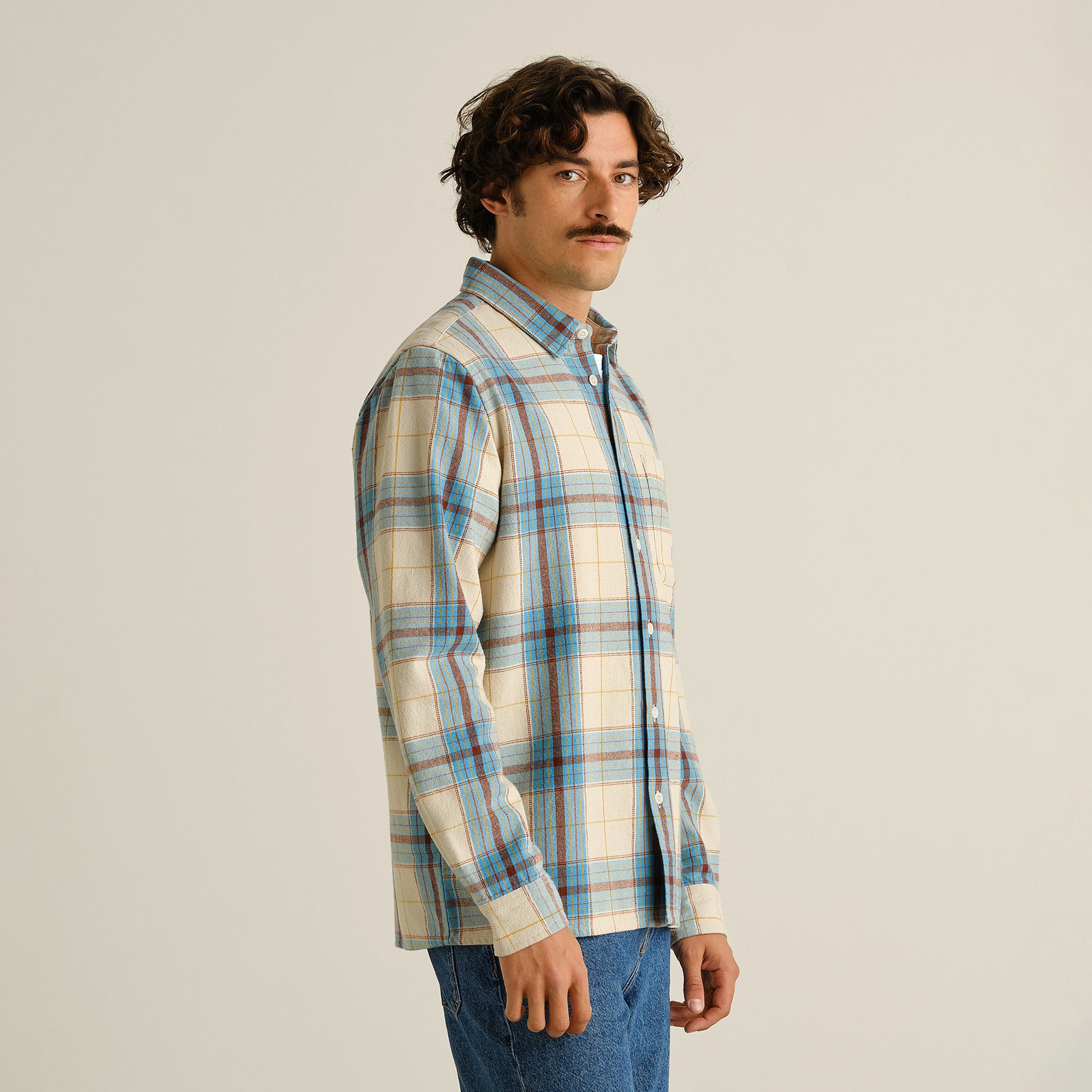 Shirt Rute Flannel Tartan Check Oat White | DEDICATED