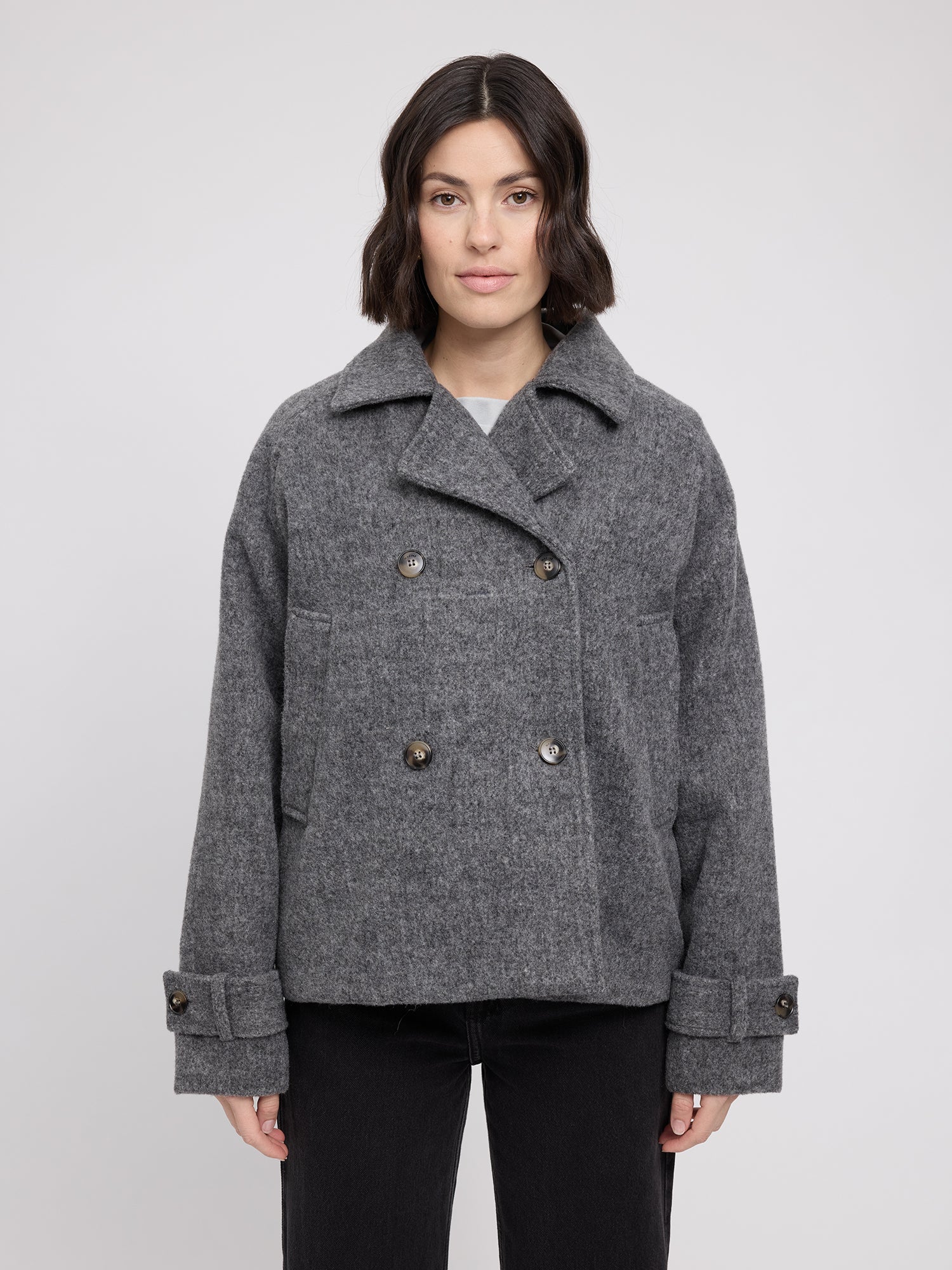Coat Vegan Wool Anthracite Mel Woman | MAZINE