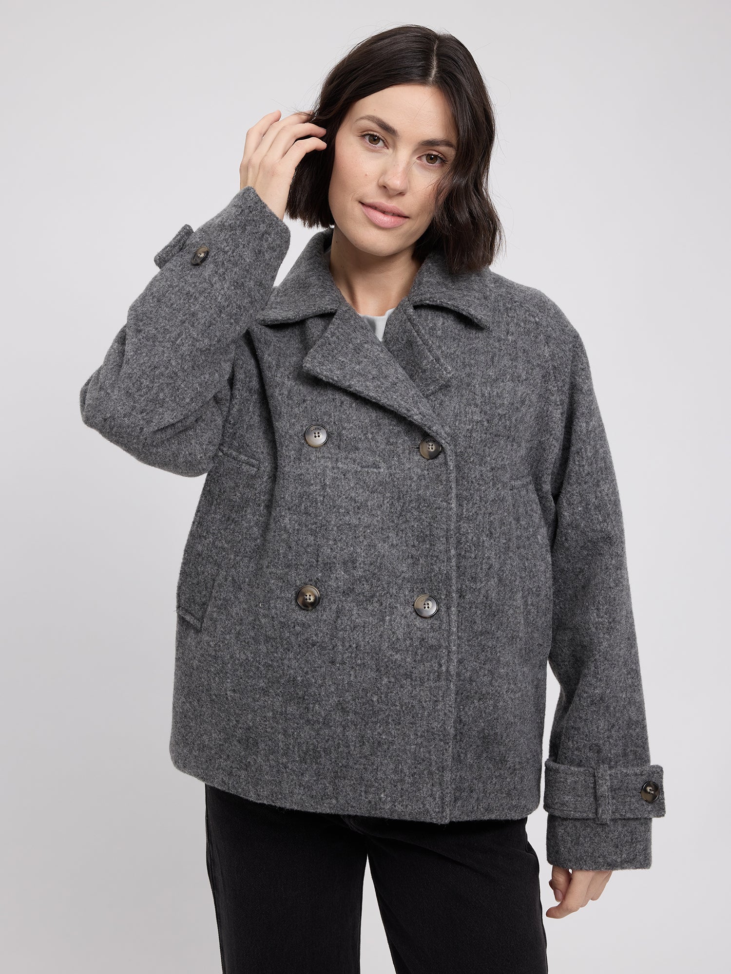 Coat Vegan Wool Anthracite Mel Woman | MAZINE