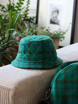 Bucket Hat Bob Tartan Vert Matelasse in Organic Cotton | Hindbag